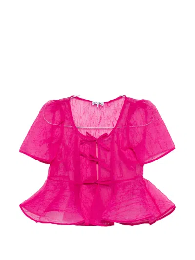Ganni Shibori Organza Blouse In Pink