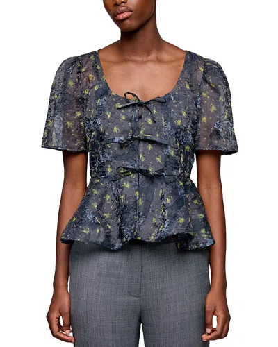 Ganni Shibori Organza Peplum Blouse In Blue