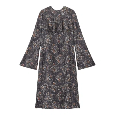 Ganni Shibori Pleat Midi Long Sleeve Dress In Gray