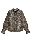 Ganni Shiffon Tie String Shirt Woman Leopart In Animal Print