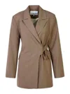 Ganni Double-breasted Blazer With In Marrón