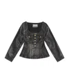 Ganni Peplum Waist Denim Cotton Blazer Jacket In Black