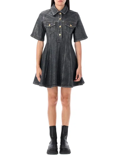 Ganni Shimmery Foil Denim Mini Dress
