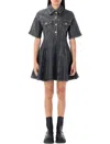 Ganni Shimmery Foil Denim Mini Dress In Black