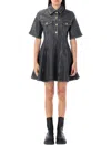 Ganni Shimmery Foil Denim Mini Dress In Black