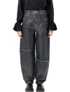 Ganni Wide Leg Trousers Metallic Finish Pockets