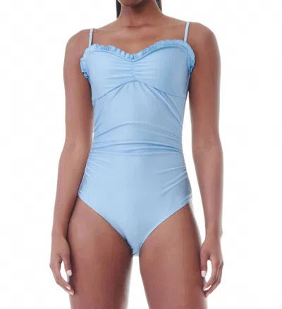 Ganni Shine Gathered One Piece Swimsuit In Glacier Lake In Blue