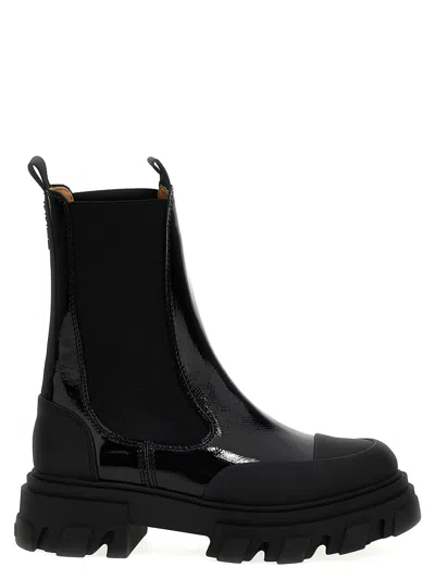 Ganni Shiny Ankle Boots In Black