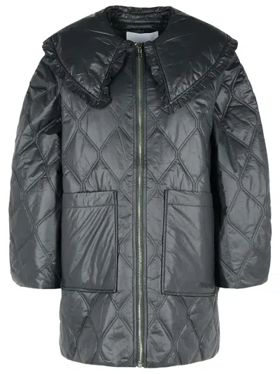 Ganni Shiny Quilt Midi Jacket-xxs/xs Nd  Female In Gray