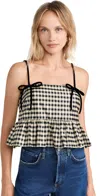 Ganni Shiny Check Jacquard Top Lemon Icing In Lemon Icing