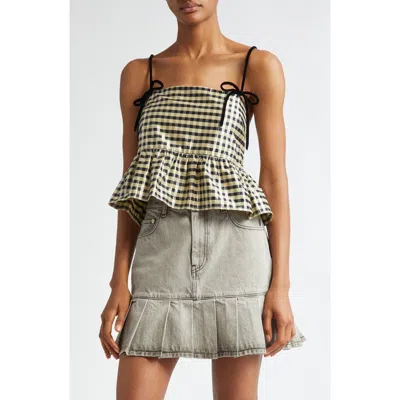 Ganni Shiny Check Jacquard Top Lemon Icing In Multi