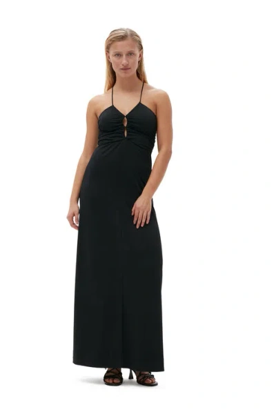 Ganni Crepe Jersey Maxi Dress In Black