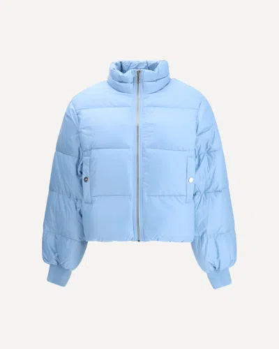 Ganni Shiny Nylon Short Puffer Jacket In Blue