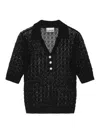 Ganni Sheer Open-knit Top In Black