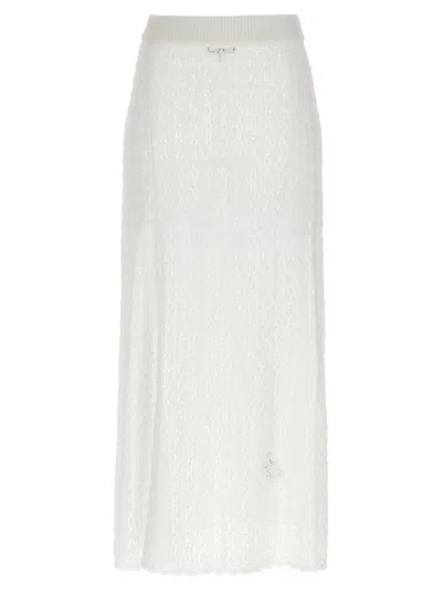 Ganni Shiny Pointelle Knit Skirt In White