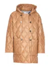 Ganni Hooded Quilted Parka In Beige
