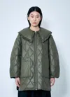 Ganni Lightweight Down Jacket With Oversized Collar In Green