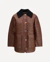 Ganni Quilted Coat With Contrasting Collar In Brown
