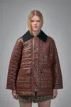 Ganni Quilted Coat With Contrasting Collar In Brown