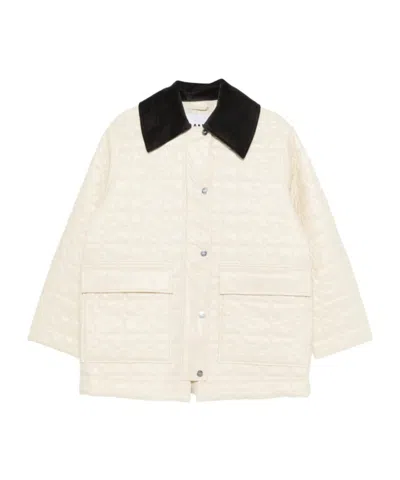 Ganni Shiny Quilt Midi Jacket In Neutral