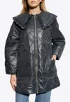Ganni Womens Black Sand Shiny Quilted Recycled-nylon Jacket In Gray