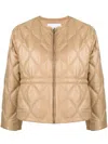 Ganni Shiny Quilted Puffer Jacket With Diamond Pattern In Gold