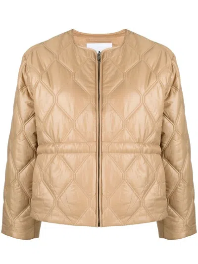 GANNI GANNI SHINY QUILTED PUFFER JACKET WITH DIAMOND PATTERN