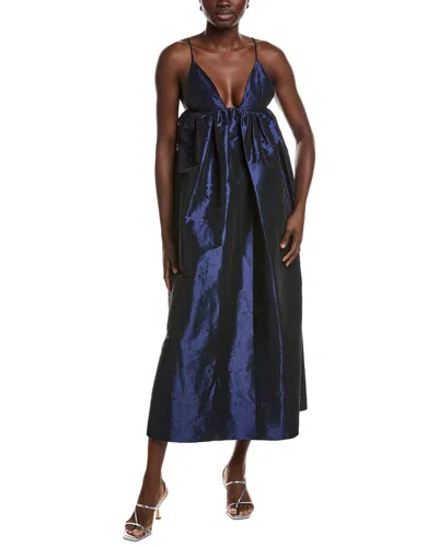 Ganni Shiny Taffeta Strap Dress In Blue