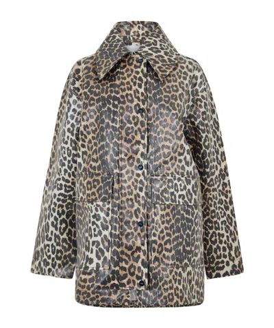 Ganni Shiny Trench Coat In Brown