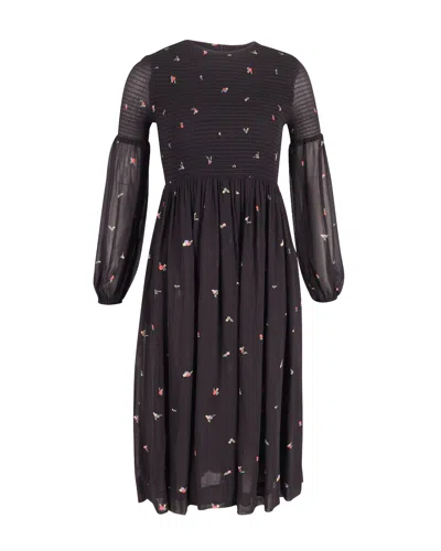 Ganni Shirred Georgette Midi Dress In Floral-print Viscose In Multi