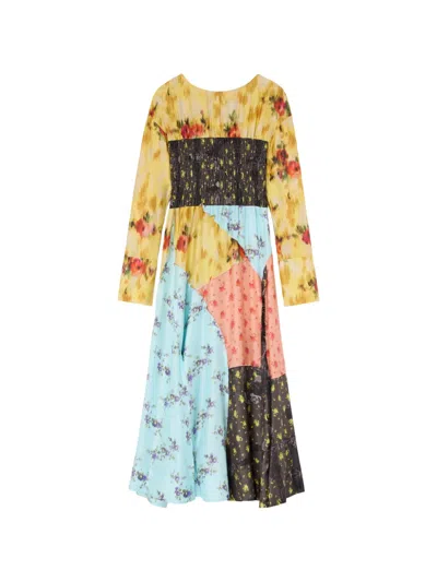 Ganni Shirred Patchwork Floral Maxi Dress In Multi