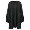 Ganni Shirred Recycled-cloqué Mini Dress In Black Polyester In Black