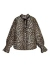 Ganni Shiffon Tie String Shirt Woman Leopart In Brown