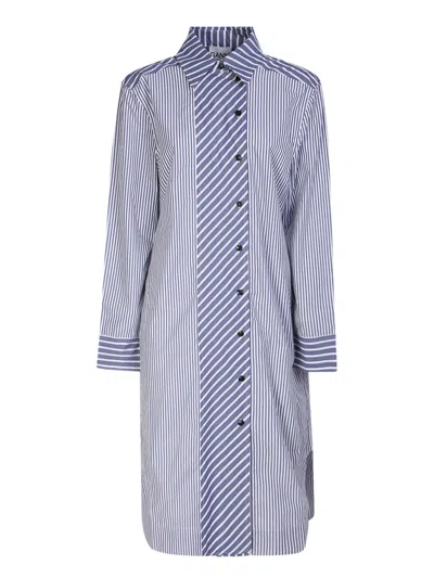 GANNI LONG-SLEEVED STRIPED SHIRT DRESS