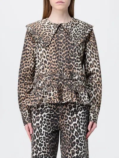 Ganni Shirt  Woman Color Brown In Animal Print