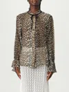 Ganni Leopard Print Chiffon Tie String Shirt In Multi