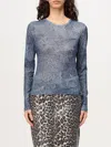 Ganni Marl Mesh Long Sleeve Crew Neck Blouse In Denim In Denim