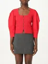 Ganni Smocked Poplin Blouse In Red