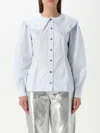 Ganni Organic Cotton Poplin Ruffle Peter Pan Collar Button-up Shirt In White