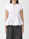 Ganni Short Cotton Shirt With Ruffles In White