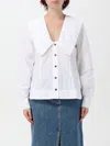 Ganni Ruffled Collar Blouse Featuring Pleats In Weiss