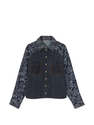 Ganni Shirt In Patchwork Denim In Blau