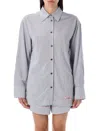 Ganni Multicolor Shirt With All-over Stripes And Logo Patch On The Front In Viscose Blend Woman In Light Blue Striped