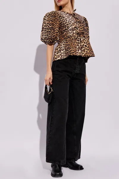 Ganni Leopard Cotton Shirt In Animal Print