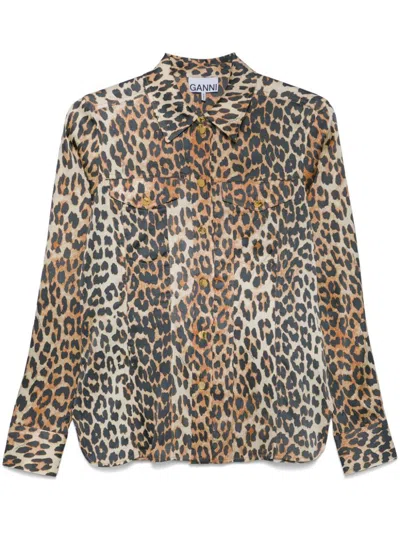 Ganni Shirt With Animalier Print In Multicolour