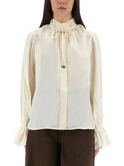 Ganni Shirt With Bow In Neutral