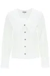 Ganni Shirt With Peter Pan Collar In Bianco