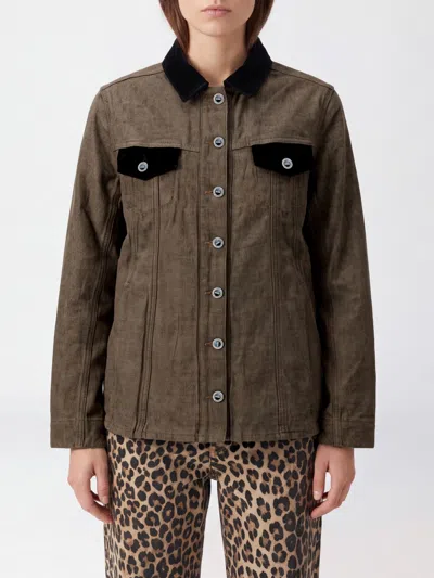 Ganni Shirt Woman Color Coffee In Animal Print