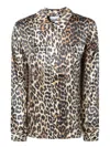 Ganni Leopard Pattern Satin Long Sleeve Shirt