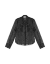 Ganni Sheer Black Organza Shirt With Classic Collar In Black